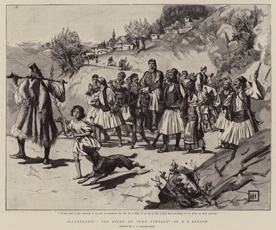 Illustratie van het verhaal van De Oogst door E.F. Benson door George Percy Jacomb Hood